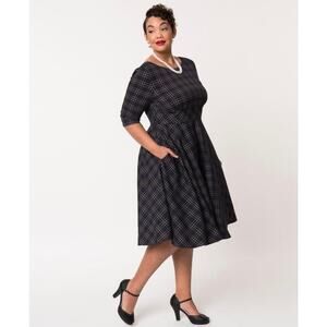 Hell Bunny Peebles 50's Dress Navy Blue Plaid Tartan Rockabilly Retro 4XL